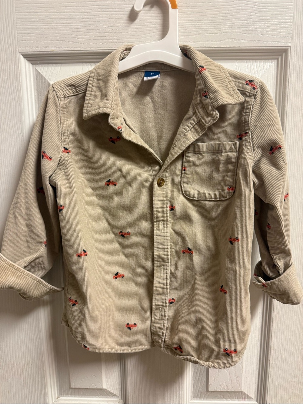 Old Navy 5T Christmas Corduroy Shirt Red Holiday Trucks